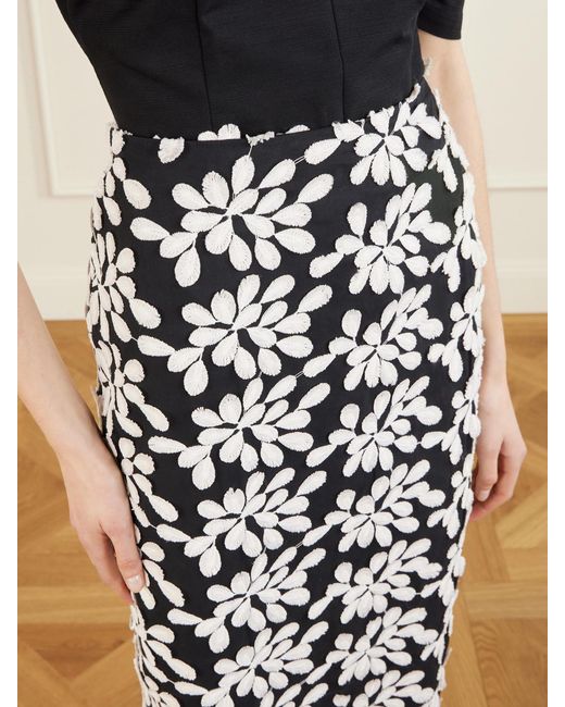 D'Estree White Monica Embroidered Midi Skirt