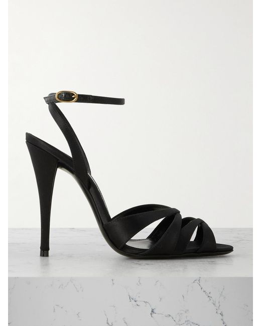 Saint Laurent Black Chandelle Sandalen Aus Satin Mit Lederbesätzen