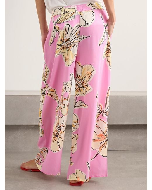 Aje. Pink Mirella Hose Mit Weitem Bein Aus Seide Mit Blumenprint