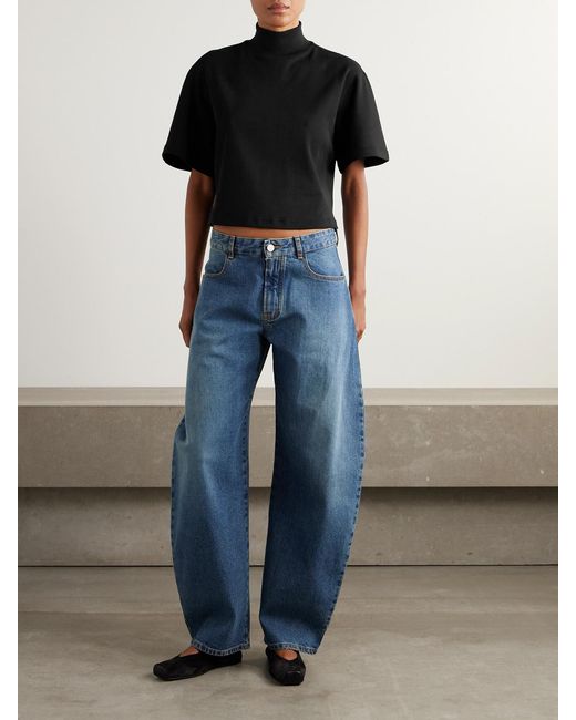 Alaïa Black Cropped Cotton-Jersey Turtleneck T-Shirt