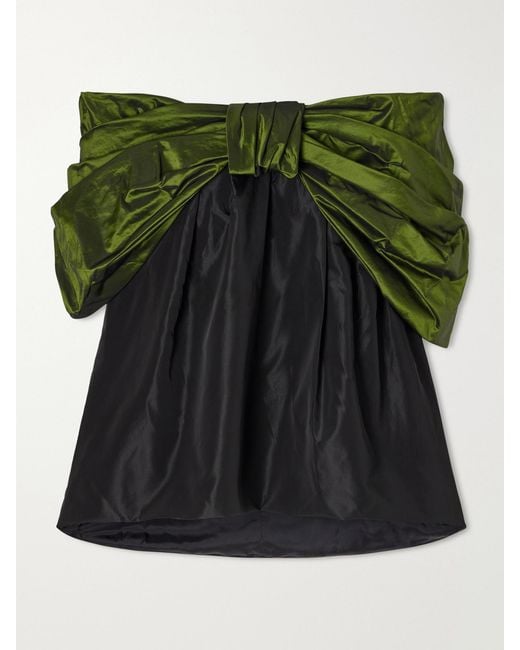 Simone Rocha Green Bow-Detailed Gathered Taffeta Blouse
