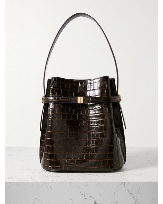 Totême Black Belted Croc-Effect Leather Tote