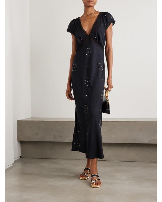 Rixo Black Iggy Midikleid Aus Besticktem Voile Mit Spitzenbesätzen