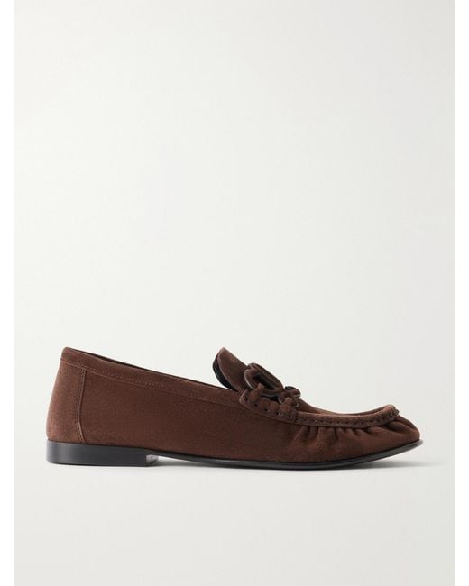 Loewe Brown Double L Suede Loafers