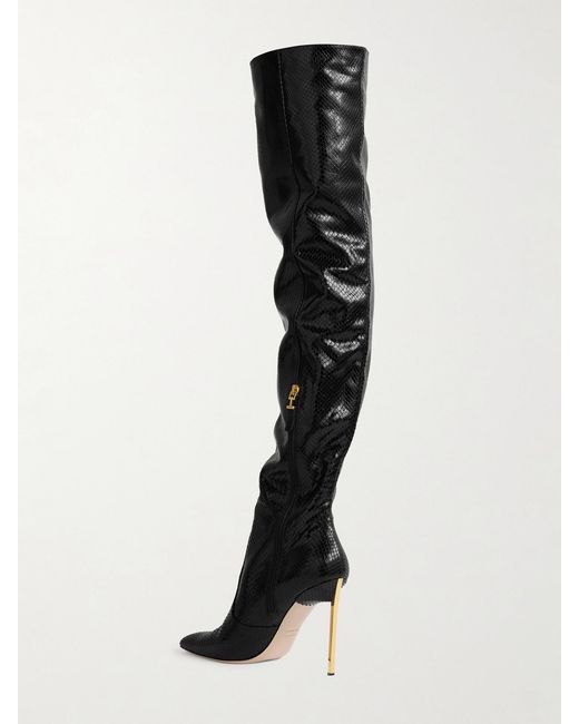 Tom Ford Black Snake-Effect Patent-Leather Over-The-Knee Boots