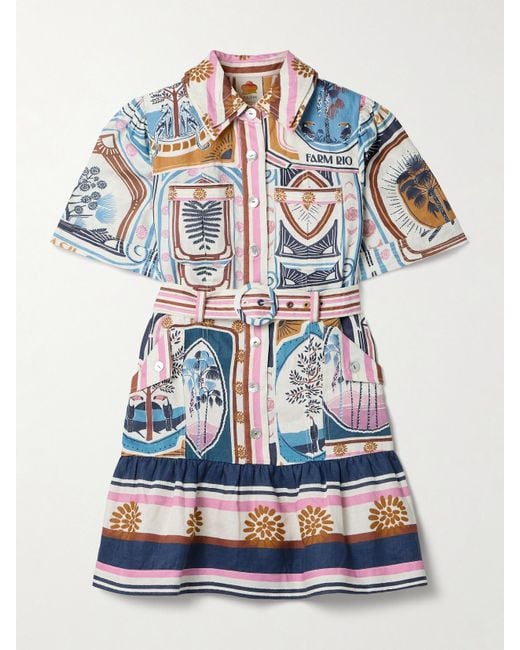 FARM Rio Cerrado Stamps Belted Printed Linen Mini Dress in Blue | Lyst UK FARM Rio Cerrado Stamps Belted Printed Linen Mini Dress in Blue | Lyst UK