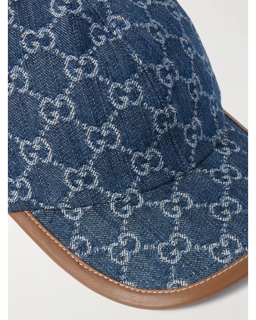 Gucci Blue Baseballkappe Aus Denim Mit Lederbesatz