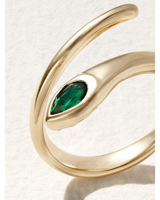 Alison Lou Natural Tear Ring Aus 14 Karat Mit Synthetischem Smaragd