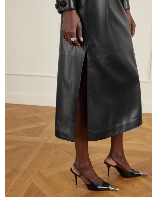 Veronica de Piante Black Gisele Paneled Leather Midi Skirt