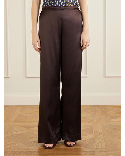 Staud Brown Stroll Silk-Dupioni Wide-Leg Pants
