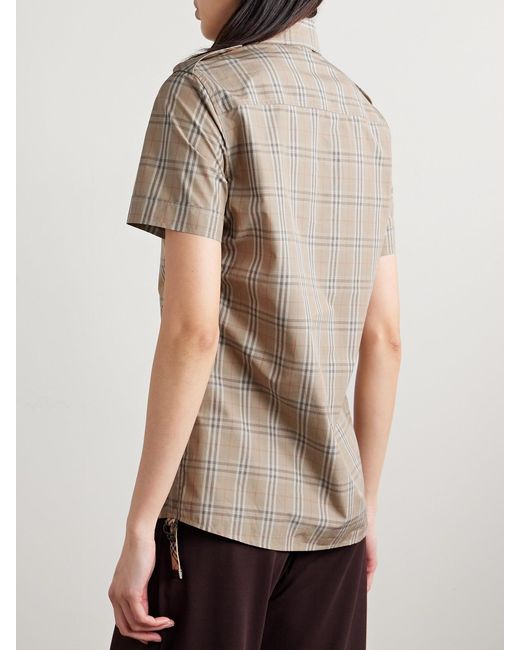 Burberry Natural Buckled Ruched Checked Cotton-Poplin Shirt