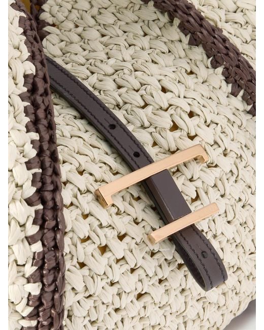 Sac À Main En Raphia Crocheté À Finitions En Cuir T Timeless Large Tod's en coloris Natural