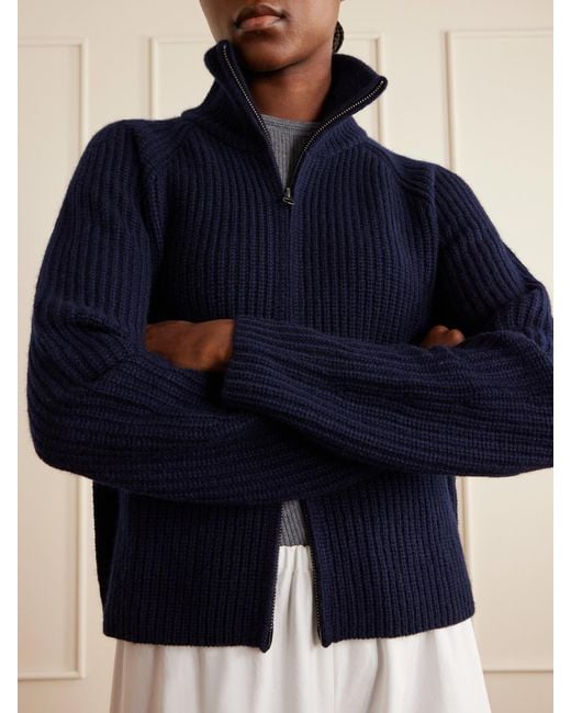 Lisa Yang Blue Sadie Ribbed Cashmere Cardigan