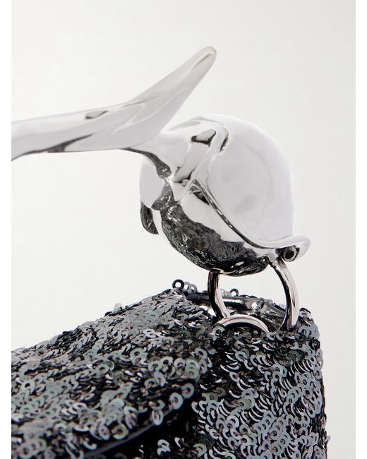 Erdem Gray Sequined Satin Clutch