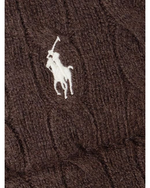 Polo Ralph Lauren Brown Hooded Padded Quilted Cable-Knit Wool And Cashmere-Blend Coat
