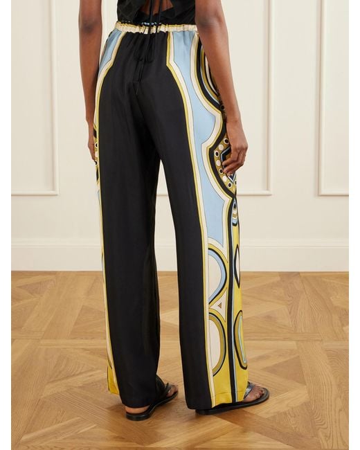 LaDoubleJ Blue Club Printed Silk-Twill Wide-Leg Pants