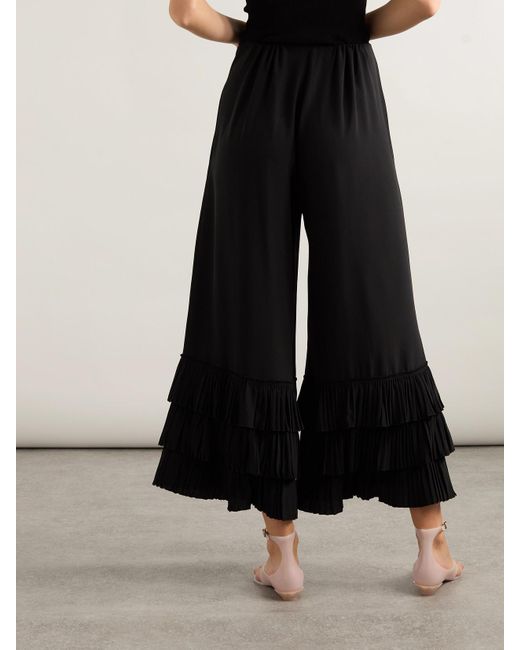 Chloé Black Hose Mit Weitem Bein Aus Crêpe De Chine Aus Seide Mit Rüschen