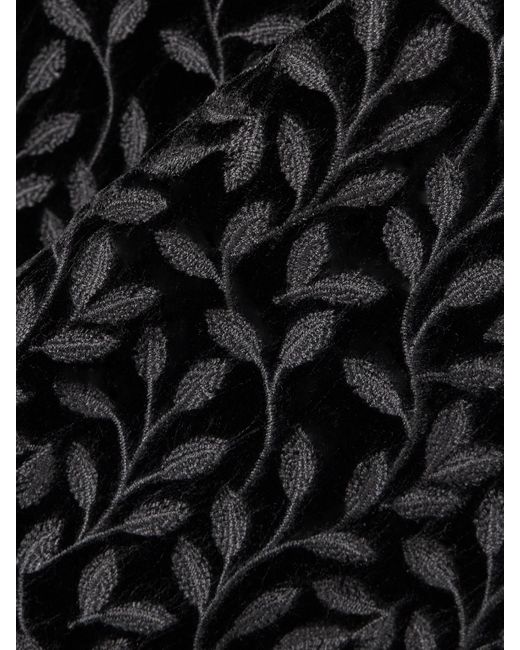 Saloni Black Nat Satin-Trimmed Embroidered Velvet Midi Skirt