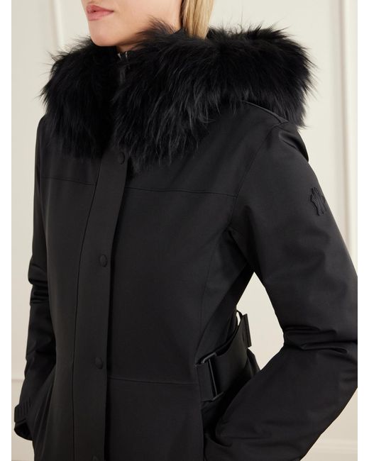 Moncler Black Loira Shearling-Trimmed Stretch-Shell Ski Jacket