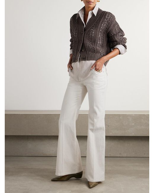 Brunello Cucinelli White Schlaghose Aus Twill Aus Einer Wollmischung