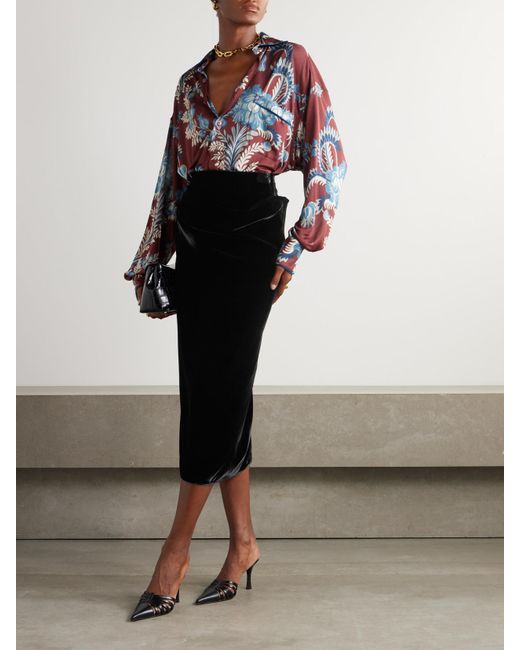 Etro Black Convertible Wrap-Effect Velvet Midi Skirt