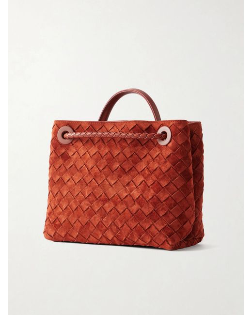 Bottega Veneta Red Andiamo Small Intrecciato Suede Shoulder Bag