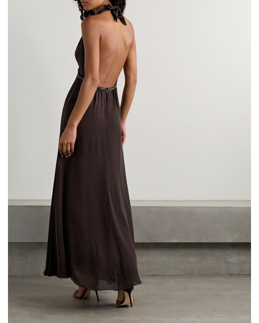 Johanna Ortiz Brown New Destiny Maxikleid Aus Seiden-Georgette Mit Kristallen