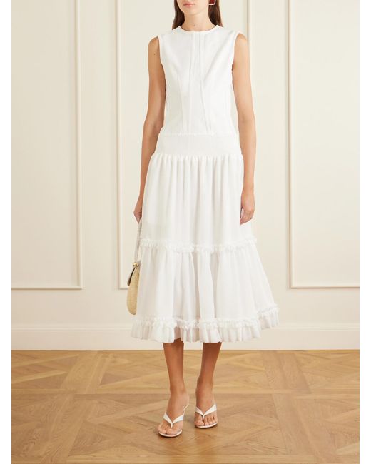 Balmain White Ruffled Poplin Maxi Skirt