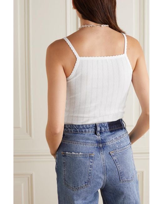 Leset White Pointelle-Knit Cotton-Jersey Tank