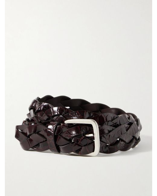 Proenza Schouler Black Braided Glossed Croc-Effect Leather Belt