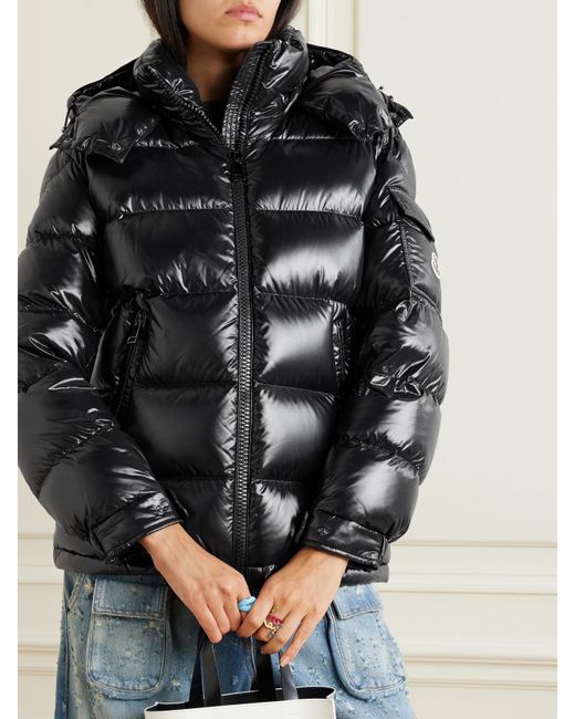 Moncler Black Maire Hooded Quilted Glossed-Shell Down Jacket