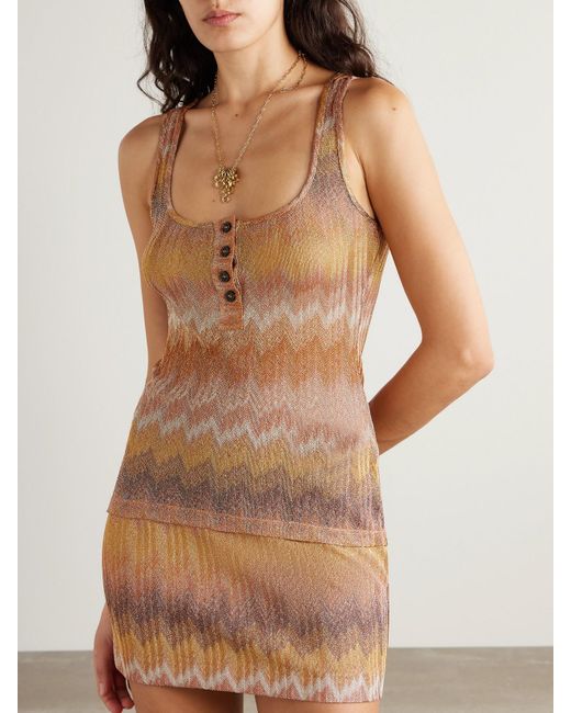 Missoni Brown Striped Metallic Crochet-Knit Tank