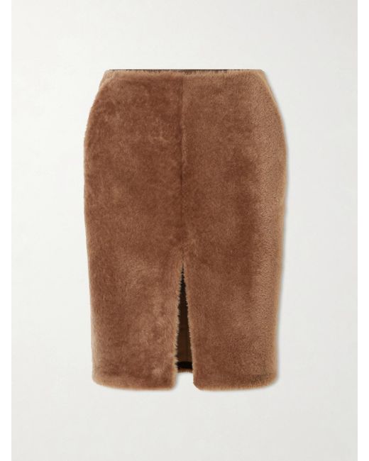 Saint Laurent Brown Shearling Midi Skirt