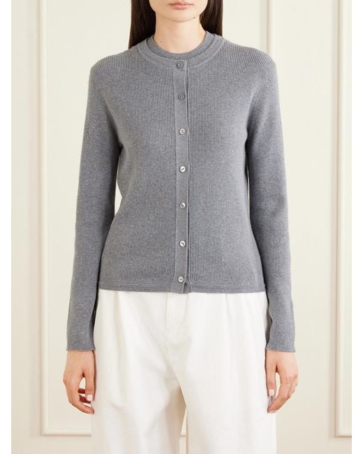 Lisa Yang Gray Abeena Ribbed Cotton And Cashmere-Blend Cardigan
