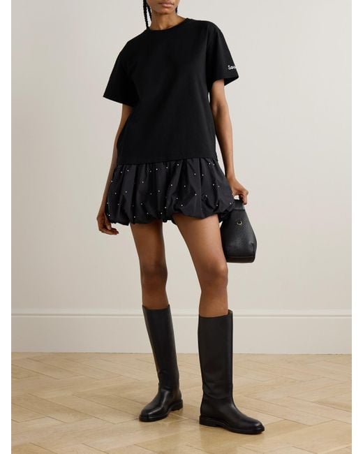 Sea Black Alberta Cotton-Jersey And Embellished Shell Mini Dress