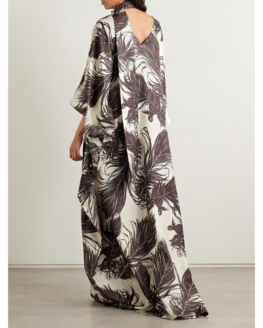 Oscar de la Renta White Scarf-Detailed Printed Silk-Twill Gown