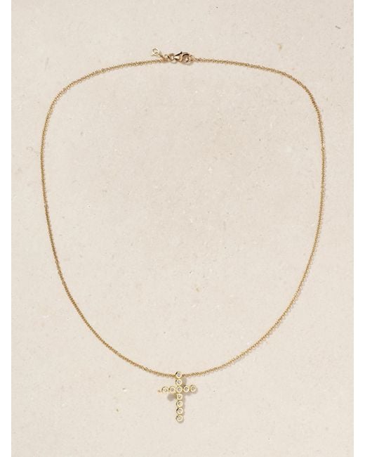 Octavia Elizabeth Natural Nesting Gem Cross Small 18-Karat Recycled Diamond Necklace