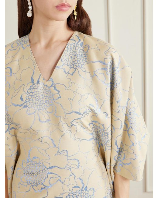 ‎Dima Ayad White Floral-Embroidered Woven Kaftan