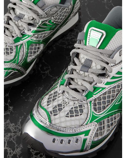 Bottega Veneta Green Orbit Metallic Rubber, Mesh And Fishnet Sneakers