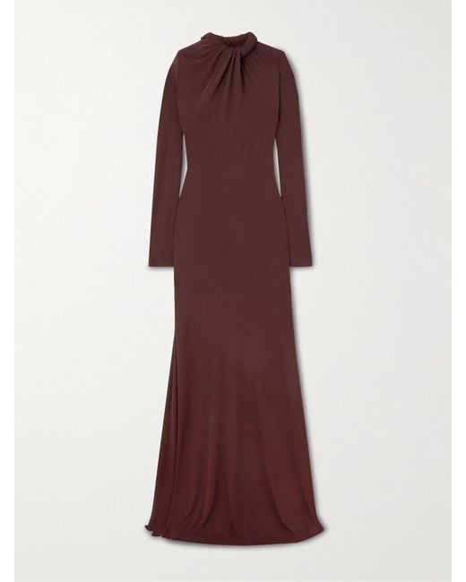 Alexander McQueen Purple Gathered Crepe Maxi Dress
