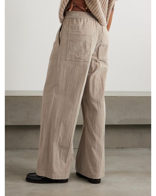 Brunello Cucinelli Natural Gathered Cotton-Blend Corduroy Wide-Leg Pants