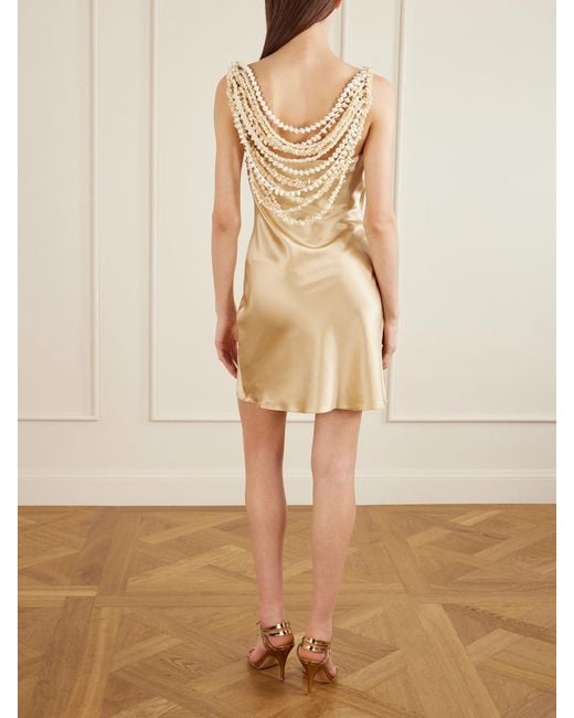 Balmain Natural Embellished Draped Silk-Satin Mini Dress