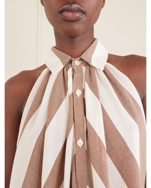 Marrakshi Life Natural Striped Cotton-Poplin Halterneck Maxi Dress