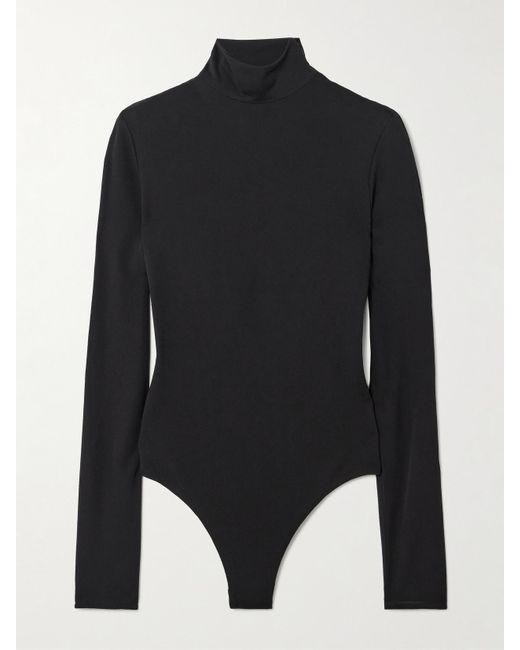 Alaïa Black Open-Back Jersey Turtleneck Bodysuit