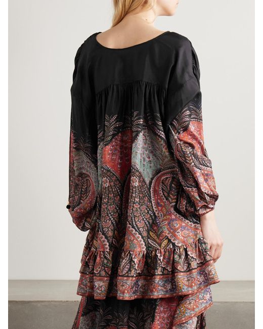 Zimmermann Red Rhiannon Ruffled Paisley-Print Organic Silk Blouse