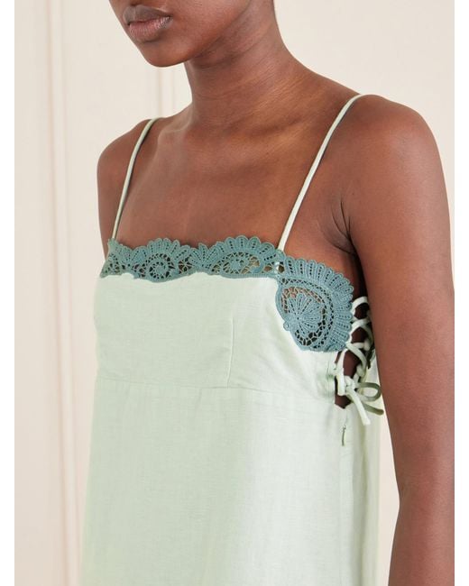Posse Green Darya Lace-Trimmed Linen And Cotton-Blend Midi Dress