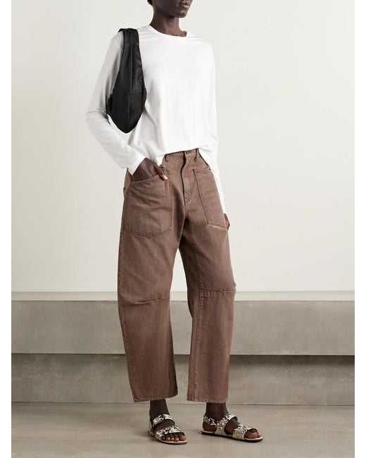 Nili Lotan Brown Shon Mid-Rise Barrel-Leg Jeans