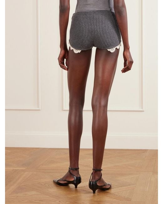 Magda Butrym Gray Crochet-Trimmed Knitted Cashmere Shorts