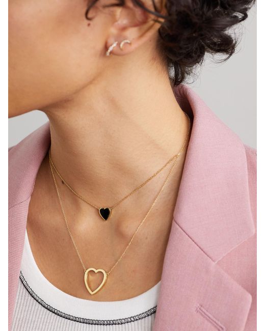 Jennifer Meyer White Mini Heart 18-Karat Onyx Necklace