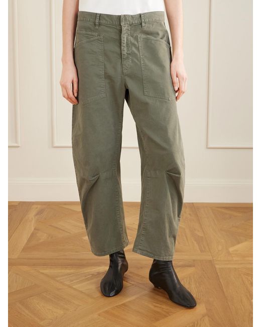 Nili Lotan Green Shon Cotton-Blend Twill Tapered Pants